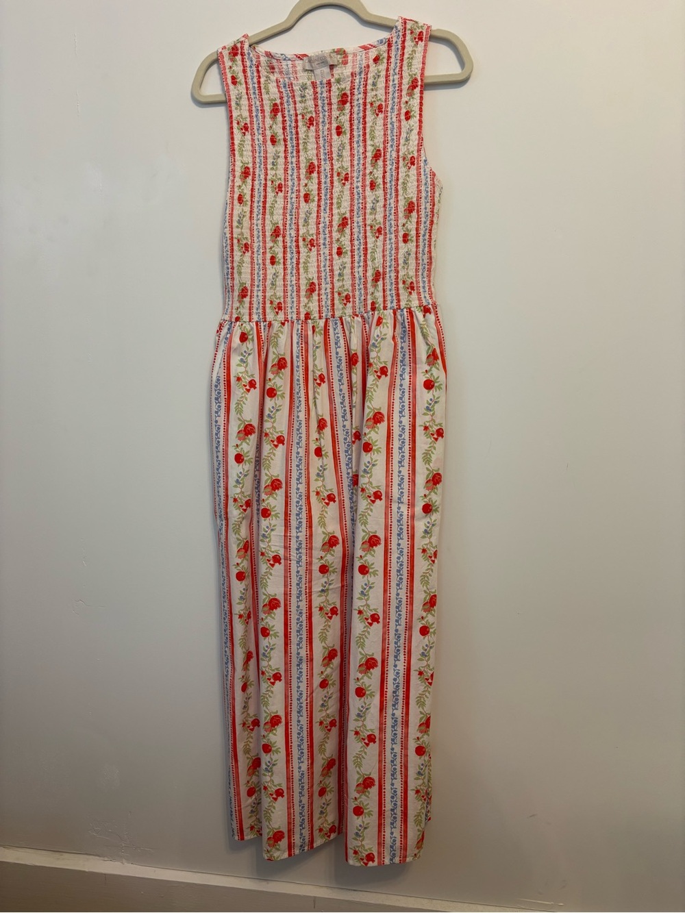 Caroline Constas White Dress with Red Floral Stripe